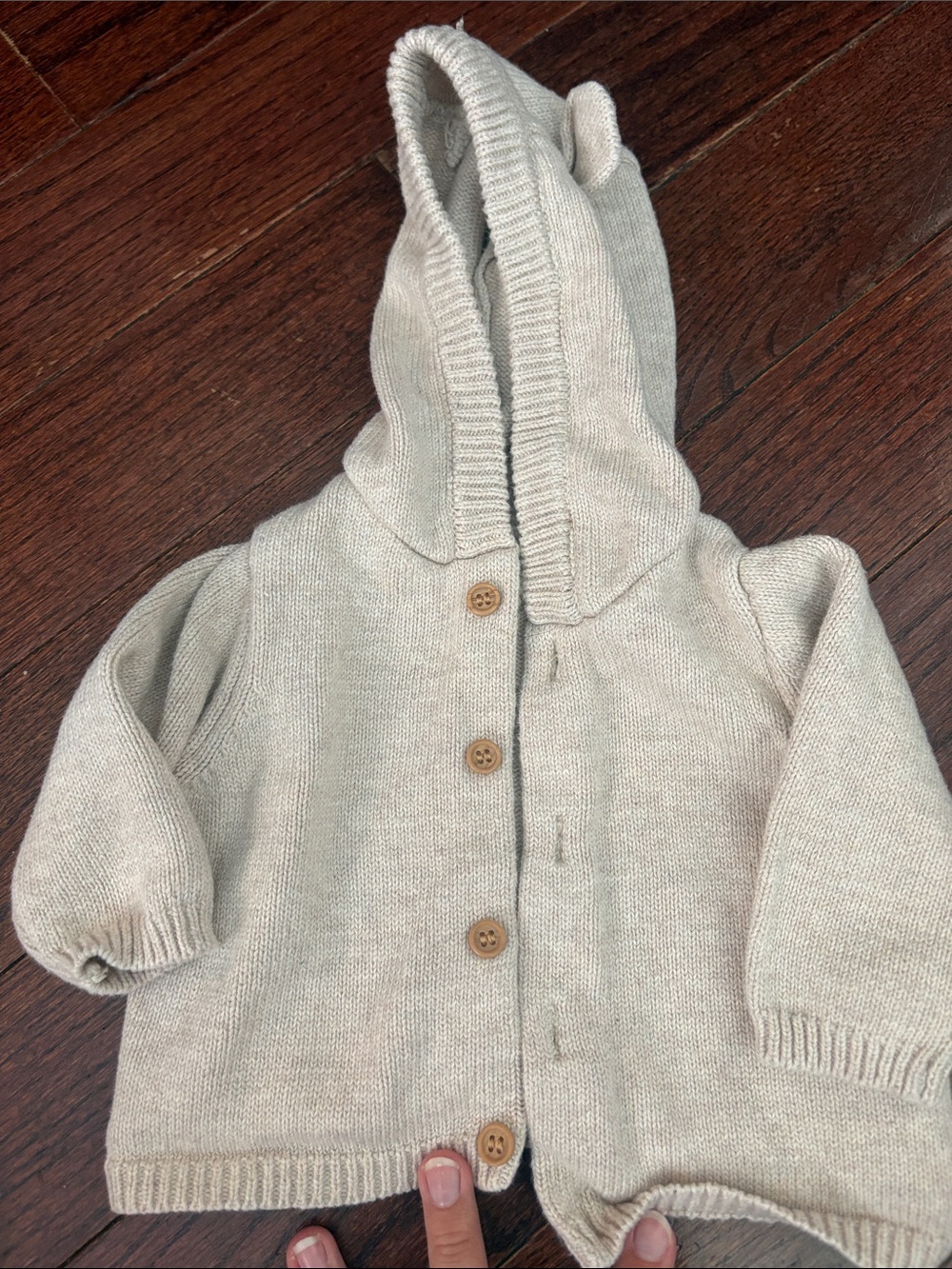 Organic cotton Baby Hooded Knit Cardigan in Light Beige
